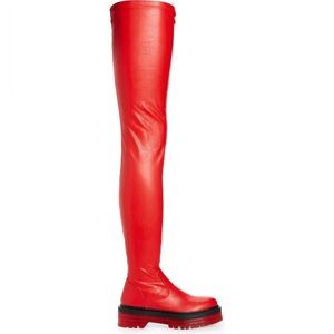 Azalea Wang Red Vegan Leather Thigh High Boots